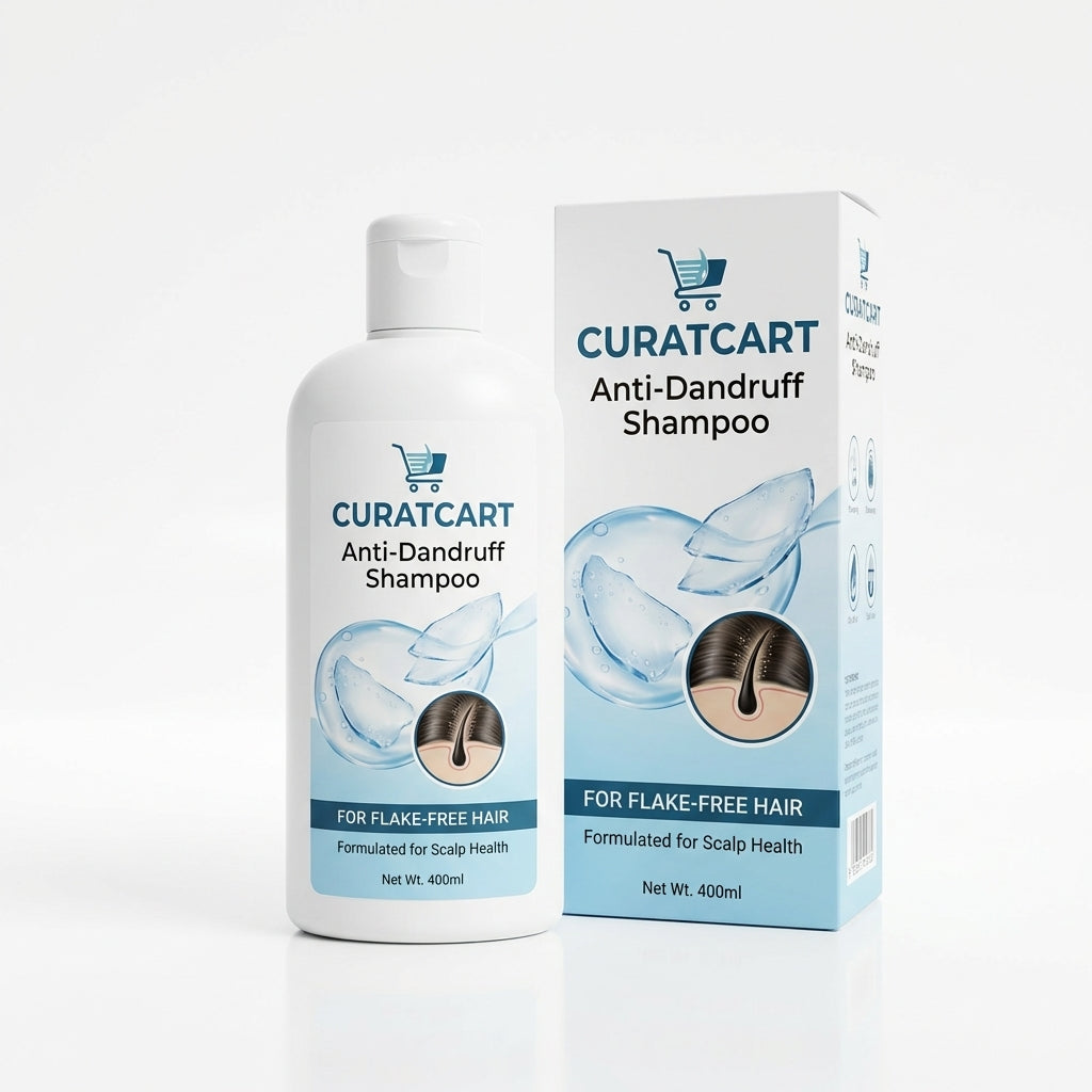 CURAT CART Anti-Dandruff Shampoo - Front Packaging & Bottle View | genuine imported stock available in India at Curat Cart