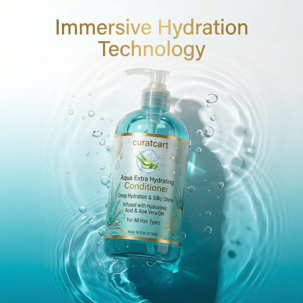 CURAT CART Aqua Extra Hydrating Conditioner - Side Profile & Box Packaging | original imported packaging available on Curat C