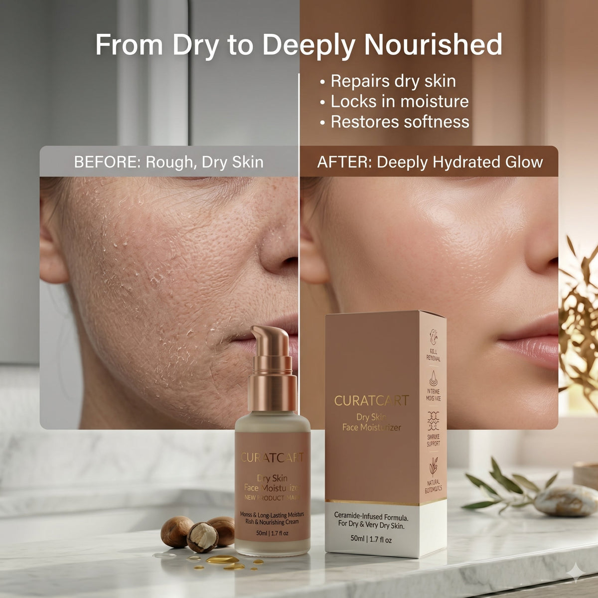 CURAT CART Dry Skin Moisturizer - Application & Usage Demonstration | buy online in India with doorstep delivery at Curat Car