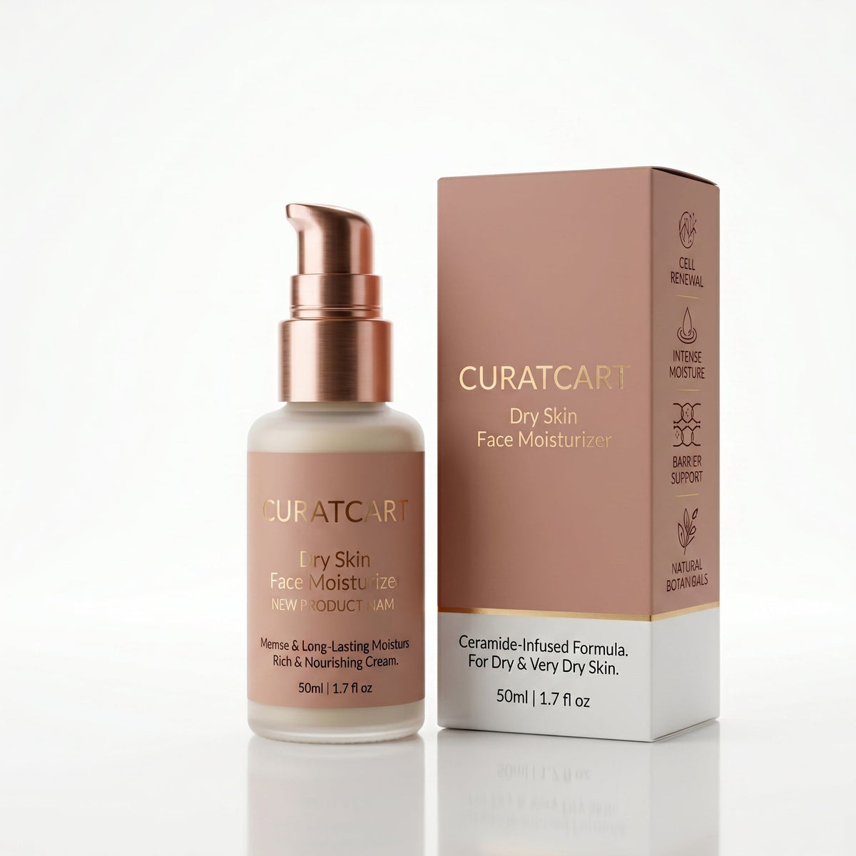 CURAT CART Dry Skin Moisturizer - Front Packaging & Bottle View | genuine imported stock available in India at Curat Cart