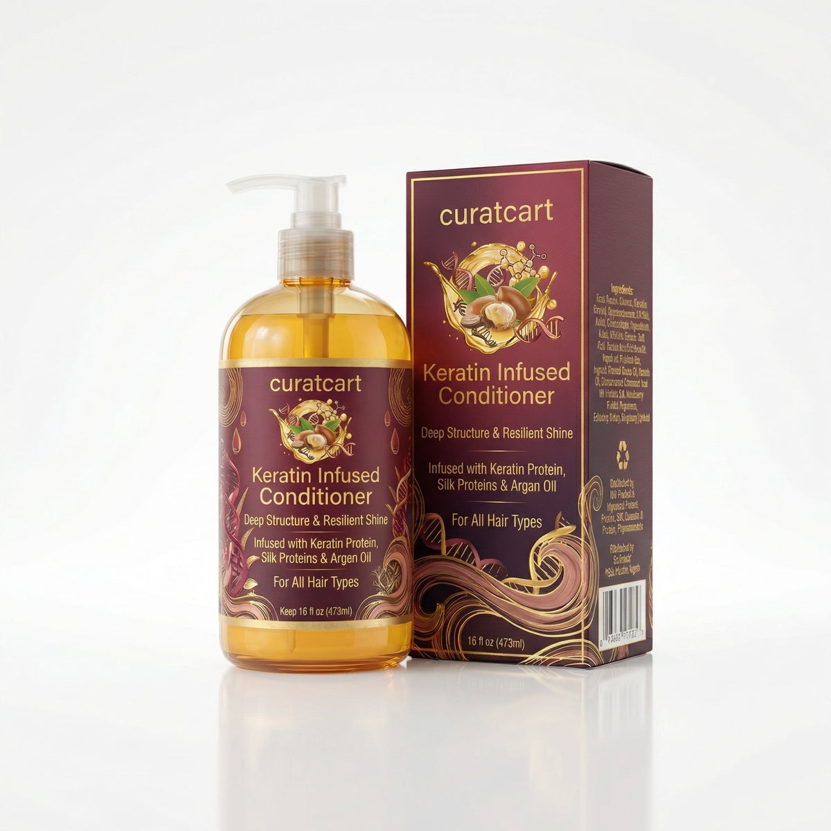 CURAT CART Keratin Conditioner - Front Packaging & Bottle View | genuine imported stock available in India at Curat Cart