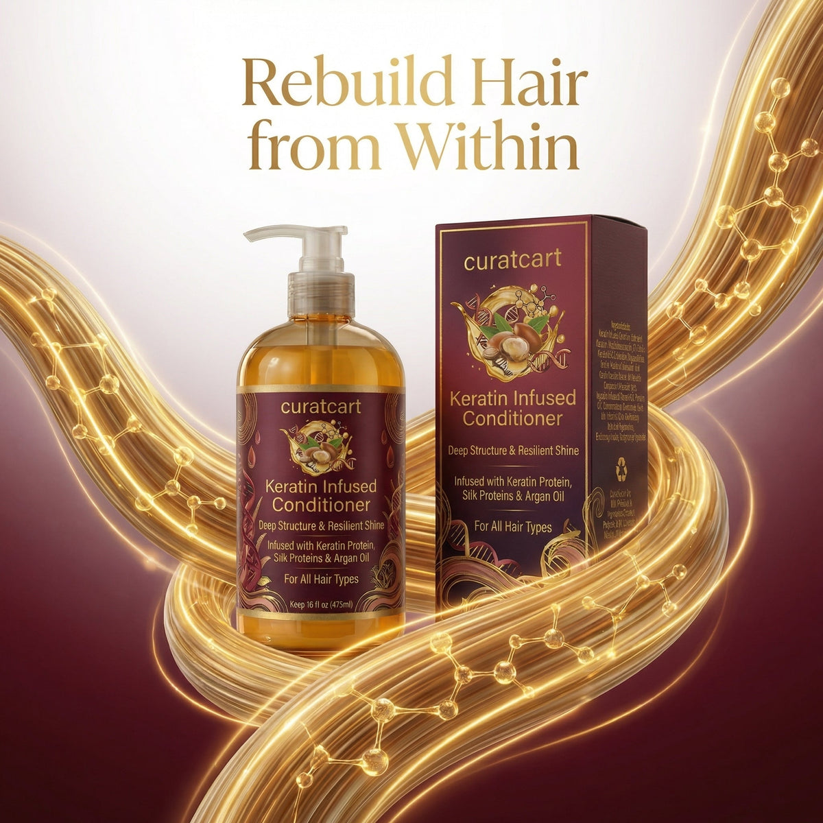 CURAT CART Keratin Conditioner - Side Profile & Box Packaging | original imported packaging available on Curat Cart India