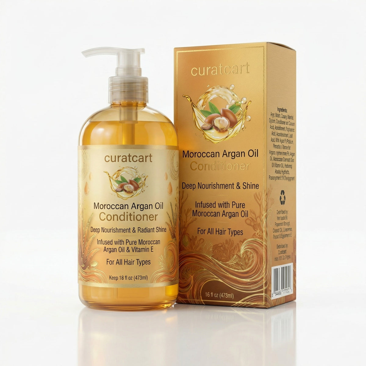 CURAT CART Moroccan Argan Oil Conditioner - Front Packaging & Bottle View | genuine imported stock available in India at Cura