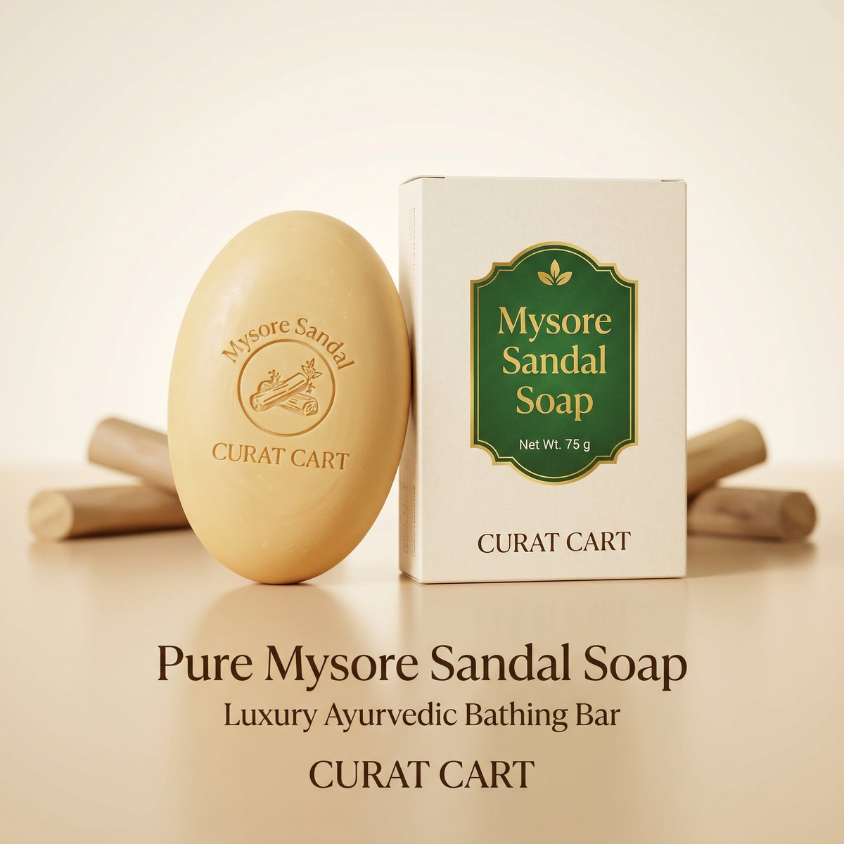 CURAT CART Mysore Sandalwood Soap - Front Packaging & Bottle View | genuine imported stock available in India at Curat Cart