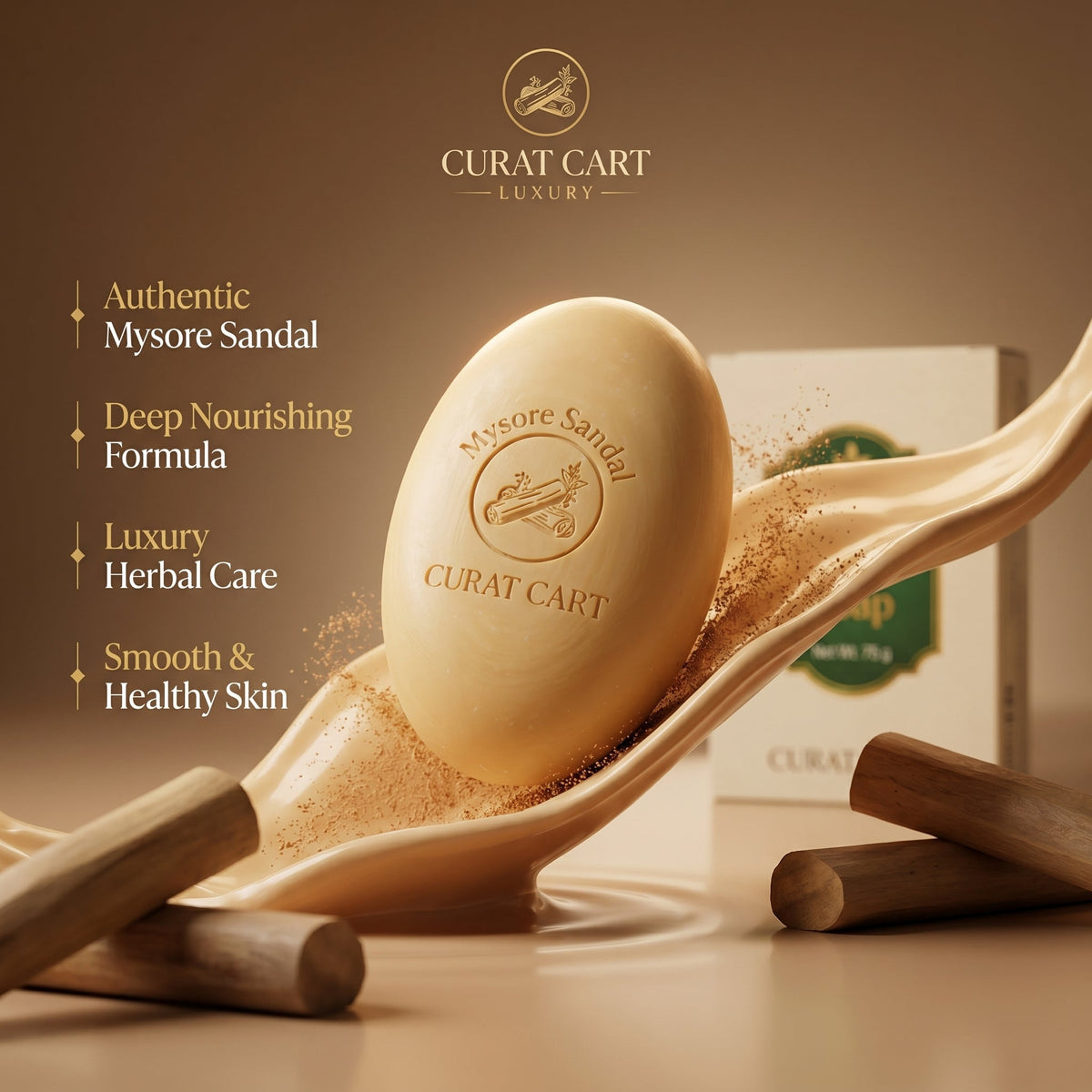 CURAT CART Mysore Sandalwood Soap - Texture, Swatch & Consistency | fast dispatch across India from Curat Cart