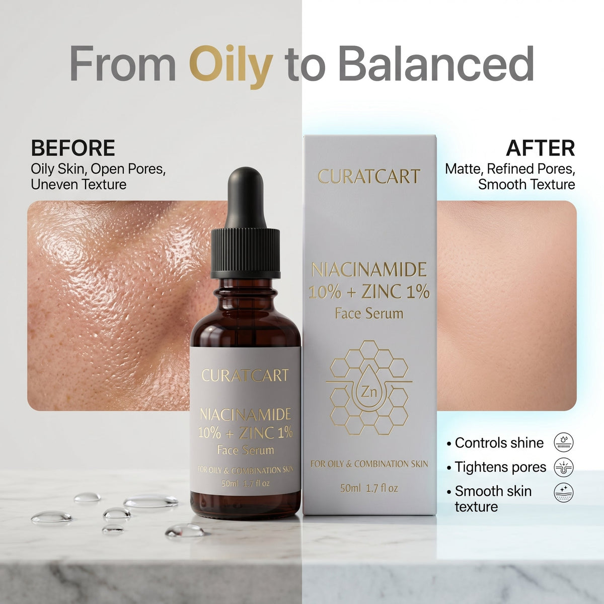 CURAT CART Niacinamide Zinc Face Serum - Application & Usage Demonstration | buy online in India with doorstep delivery at Cu