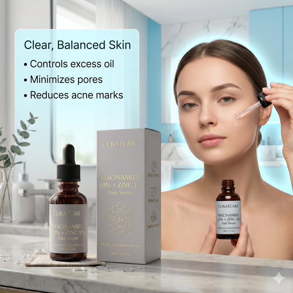 CURAT CART Niacinamide Zinc Face Serum - Back Label & Ingredients Details | buy 100% authentic product online in India via Cu