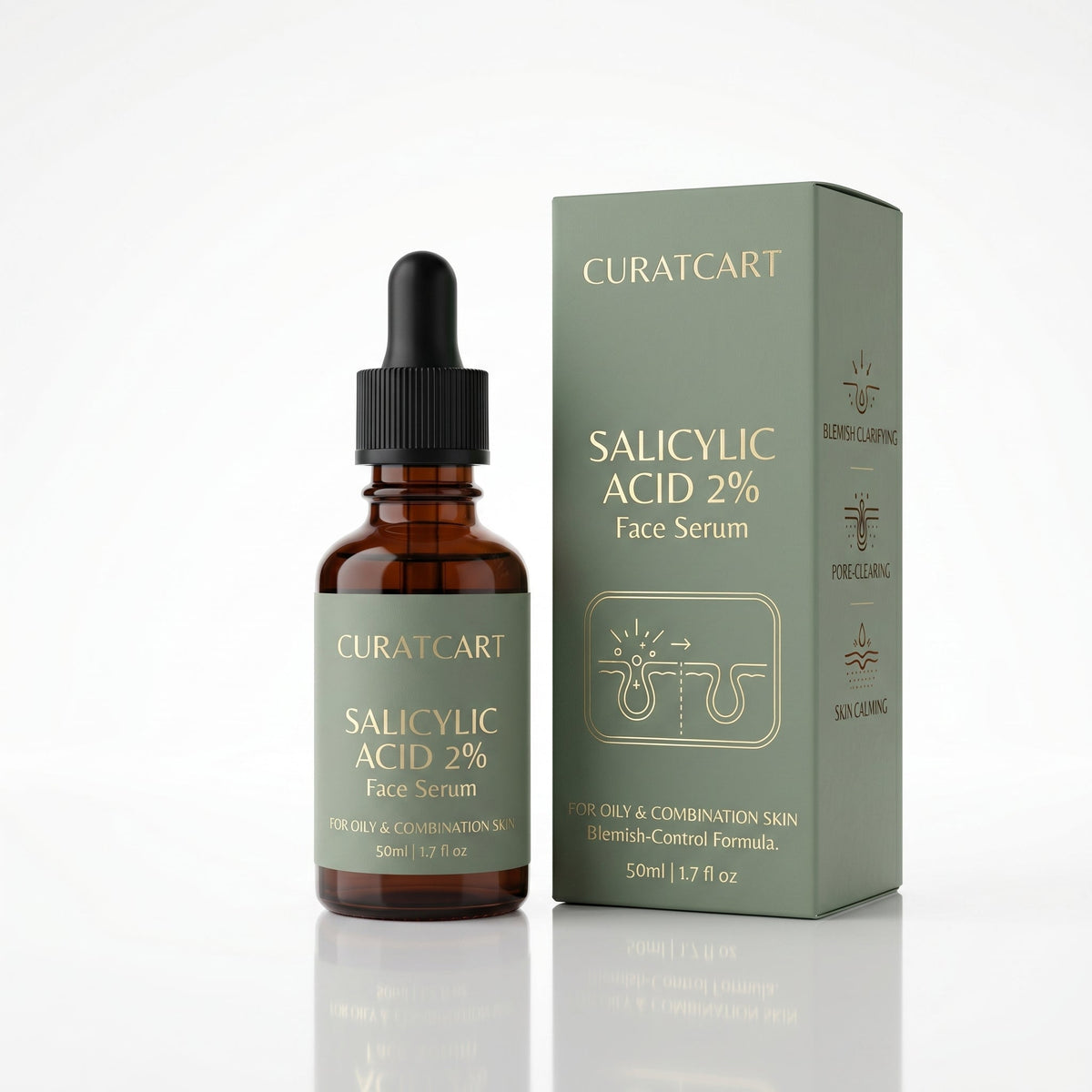 CURAT CART Salicylic Acid Face Serum - Front Packaging & Bottle View | genuine imported stock available in India at Curat Car