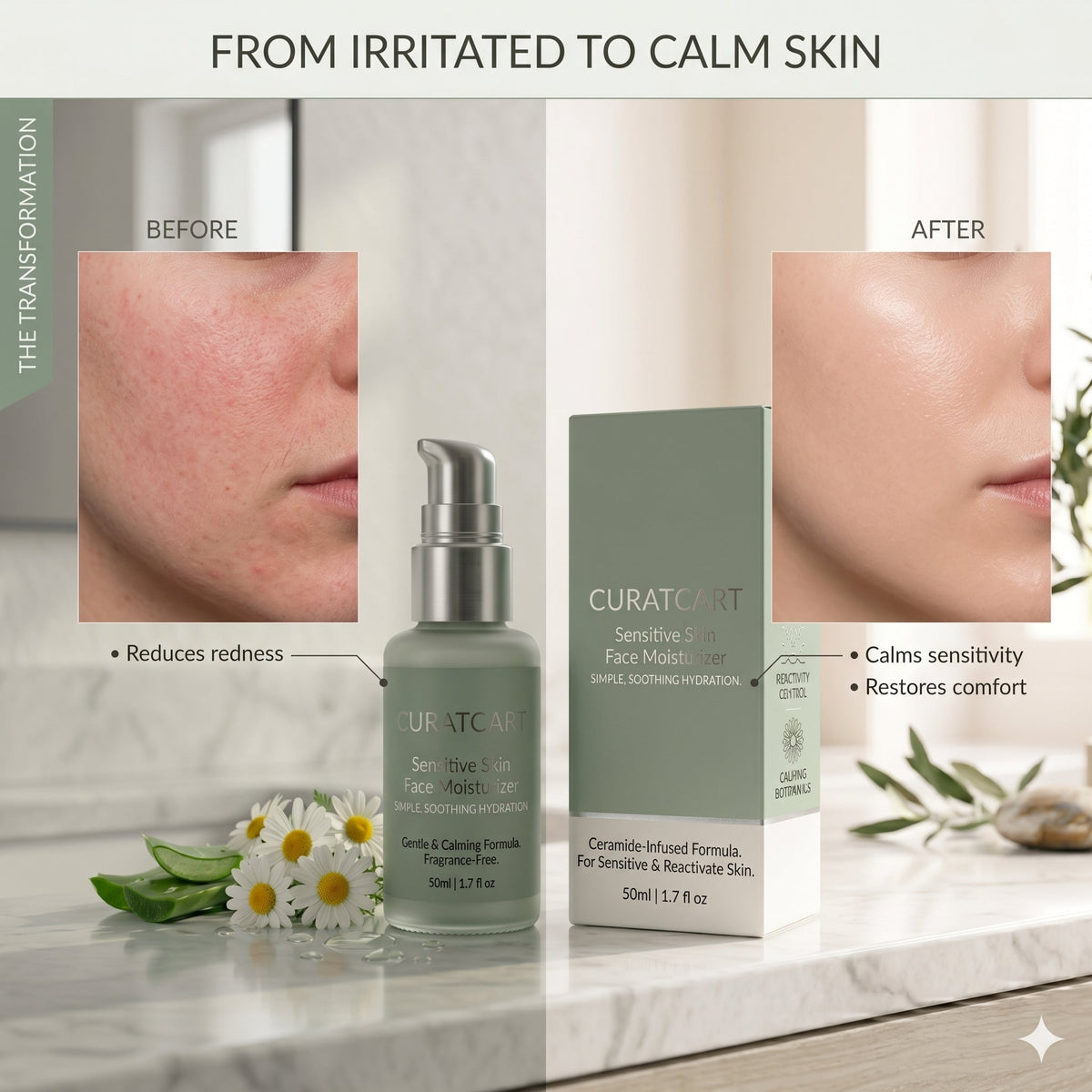 CURAT CART Sensitive Skin Moisturizer - Application & Usage Demonstration | buy online in India with doorstep delivery at Cur