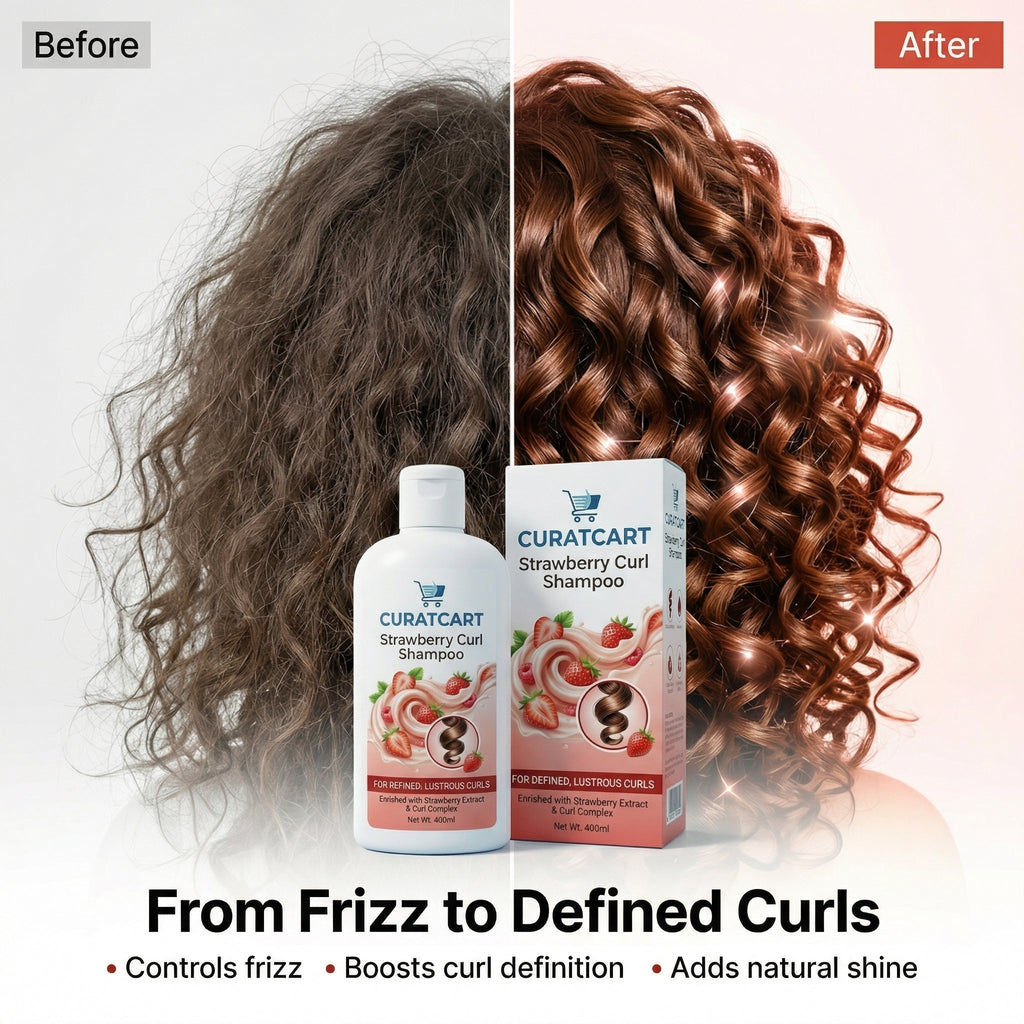 CURAT CART Strawberry Curl Shampoo - Back Label & Ingredients Details | buy 100% authentic product online in India via Curat 