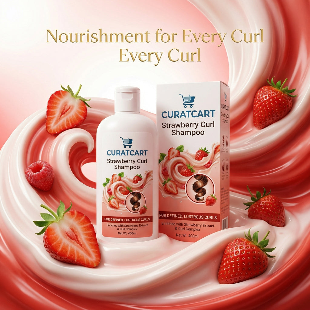 CURAT CART Strawberry Curl Shampoo - Front Packaging & Bottle View | genuine imported stock available in India at Curat Cart
