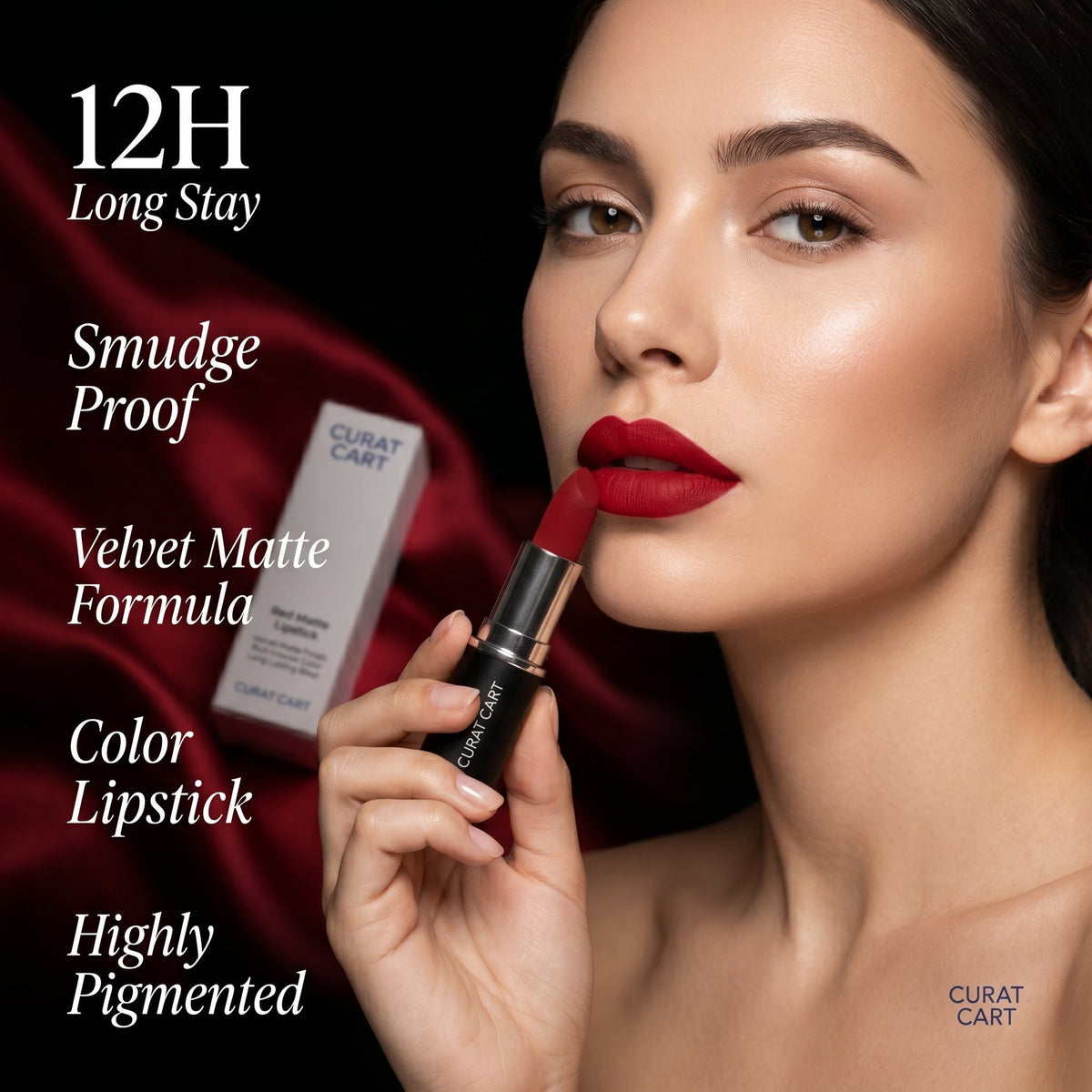 CURAT CART Velvet Red Lipstick - Back Label & Ingredients Details | buy 100% authentic product online in India via Curat Cart