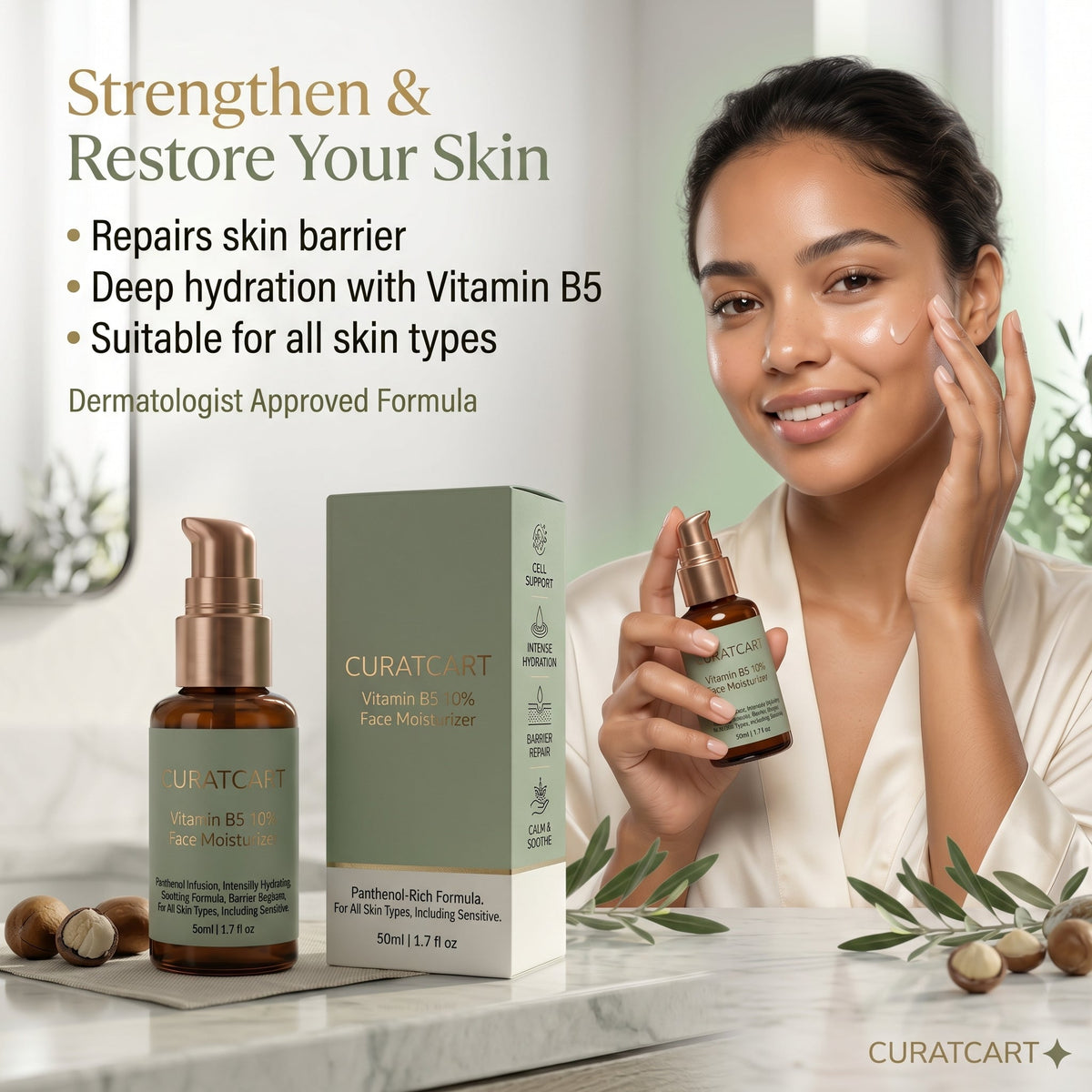 CURAT CART Vitamin B5 Face Moisturizer - Back Label & Ingredients Details | buy 100% authentic product online in India via Cu