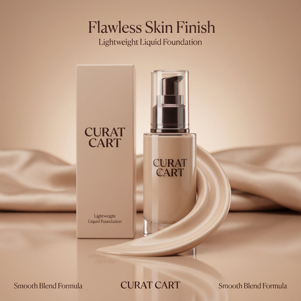 CURAT Flawless Skin Finish Foundation - Front Packaging & Bottle View | genuine imported stock available in India at Curat Ca
