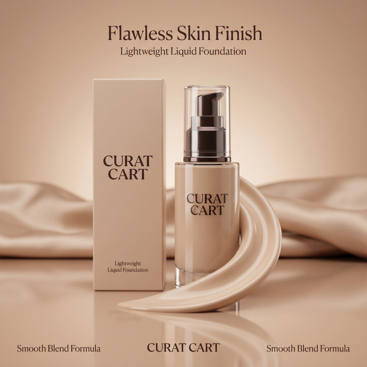 CURAT Flawless Skin Finish Foundation - Front Packaging & Bottle View | genuine imported stock available in India at Curat Ca