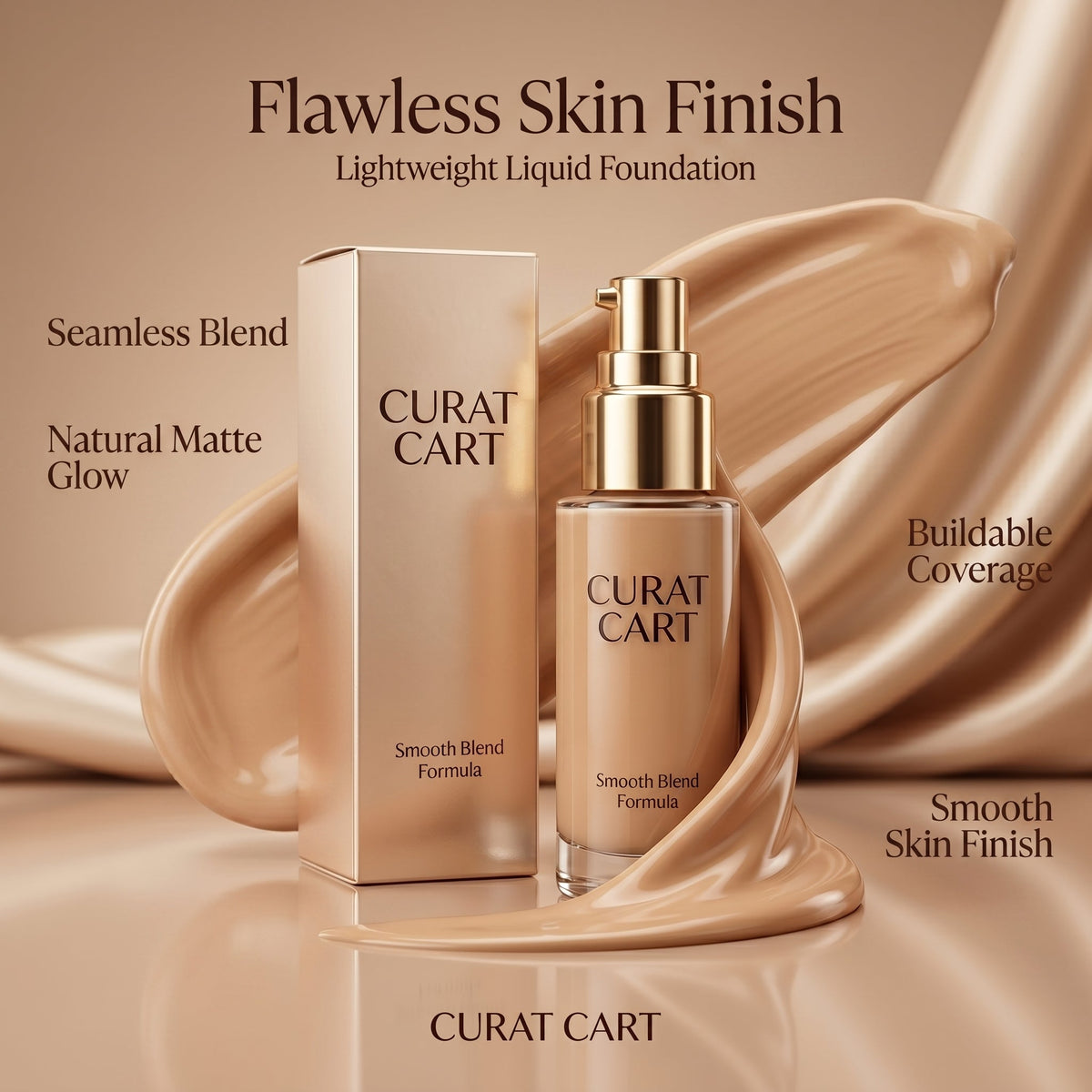 CURAT Flawless Skin Finish Foundation - Texture, Swatch & Consistency | fast dispatch across India from Curat Cart