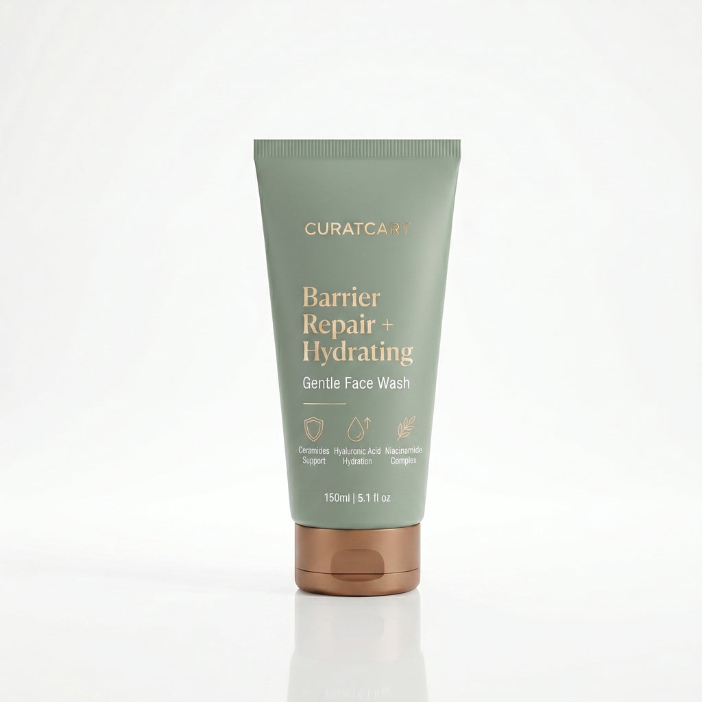 CuratCart Barrier Repair Face Wash - Front Packaging & Bottle View | genuine imported stock available in India at Curat Cart
