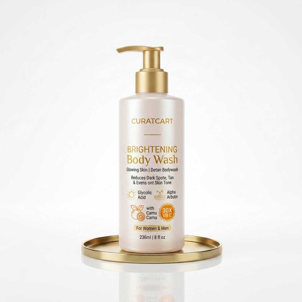 CuratCart Brightening Body Wash - Front Packaging & Bottle View | genuine imported stock available in India at Curat Cart