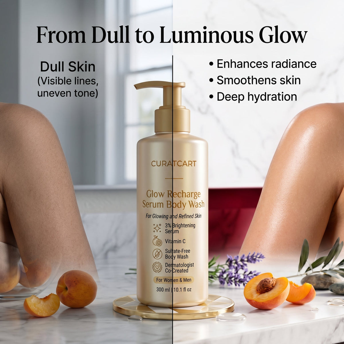 CuratCart Glow Recharge Serum Body Wash - Texture, Swatch & Consistency | fast dispatch across India from Curat Cart