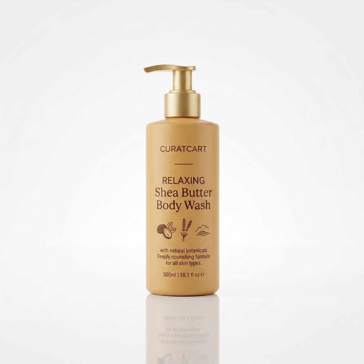 CuratCart Relaxing Shea Butter Body Wash - Front Packaging & Bottle View | genuine imported stock available in India at Curat