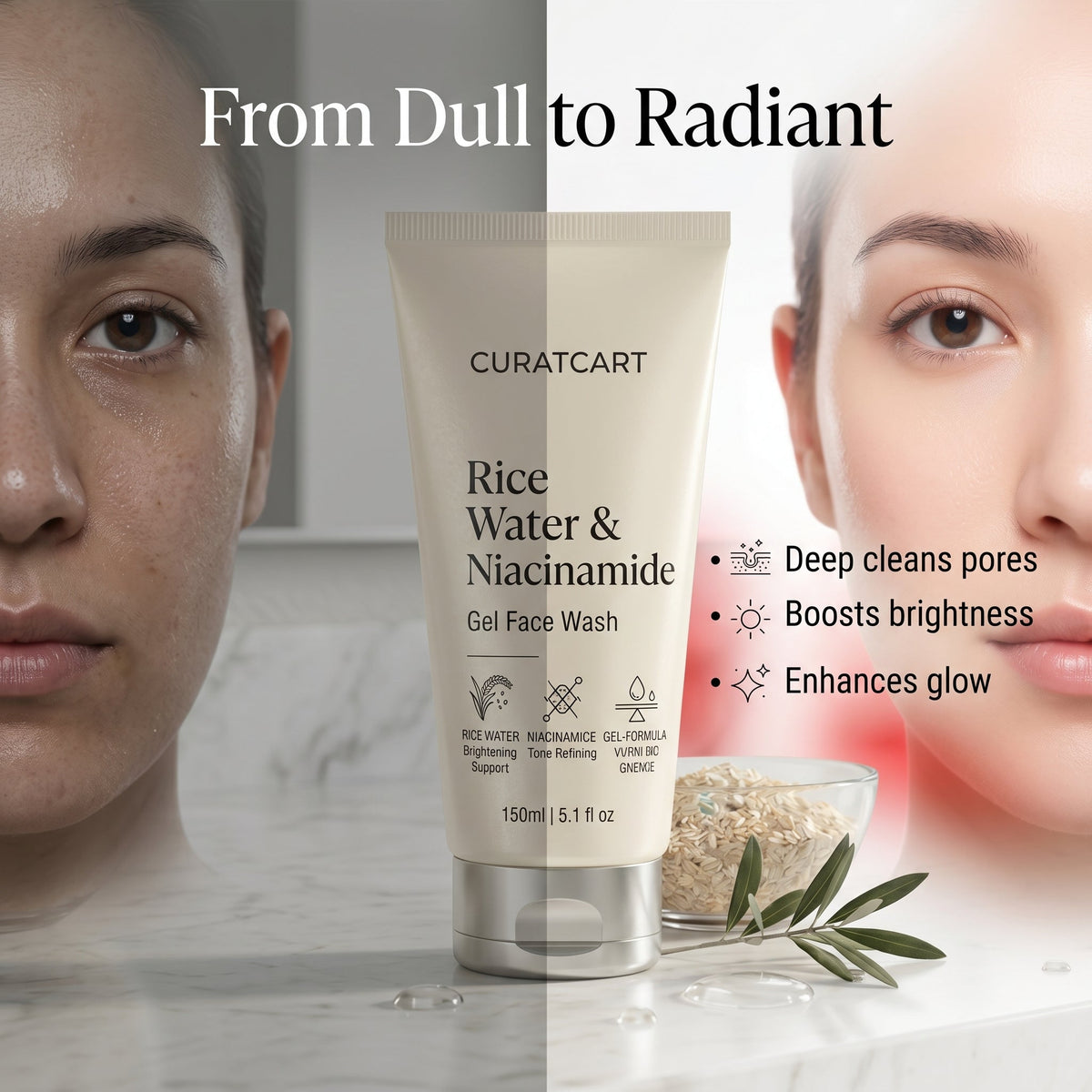 CuratCart Rice Water Niacinamide Gel - Back Label & Ingredients Details | buy 100% authentic product online in India via Cura