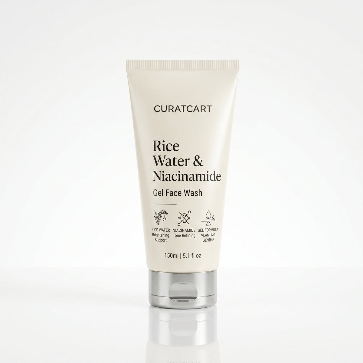 CuratCart Rice Water Niacinamide Gel - Front Packaging & Bottle View | genuine imported stock available in India at Curat Car