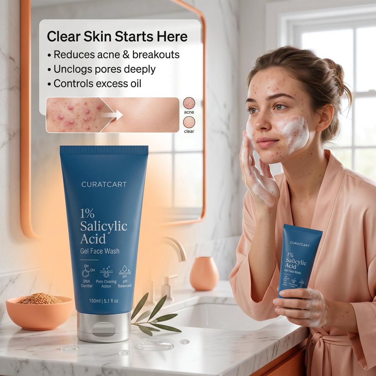 CuratCart Salicylic Acid Gel Face Wash - Application & Usage Demonstration | buy online in India with doorstep delivery at Cu