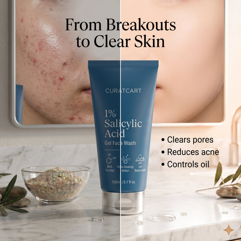 CuratCart Salicylic Acid Gel Face Wash - Back Label & Ingredients Details | buy 100% authentic product online in India via Cu