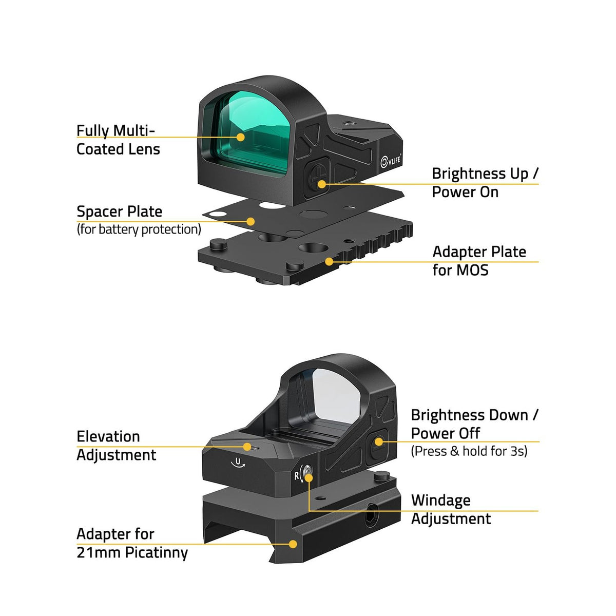 CVLIFE WolfCloak Green Dot Sight features multi-coated lens, elevation adjustment, and 100% Authentic availability at Curat Cart.