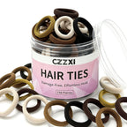 CZZXI 150ct hair ties in a clear container. No damage and effortlessly holds hair. Authentic and perfect for all hairstyles.