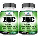 American Standard Supplements Zinc 100mg, Vitamin C 1000mg, and Vitamin D3 5000 IU (125mcg) Per Serving - Gluten Free, Non-GMO, 120 Capsules, 60 Servings