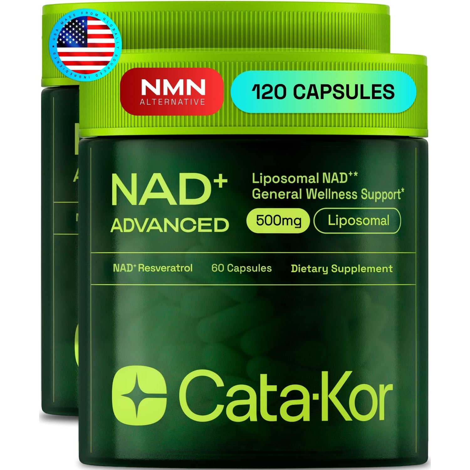 Cata-Kor Liposomal NAD Resveratrol Supplement – NMN Supplement Alternative – Third-Party Tested – Advanced NAD Supplement for Women & Men – 30-Day Supply