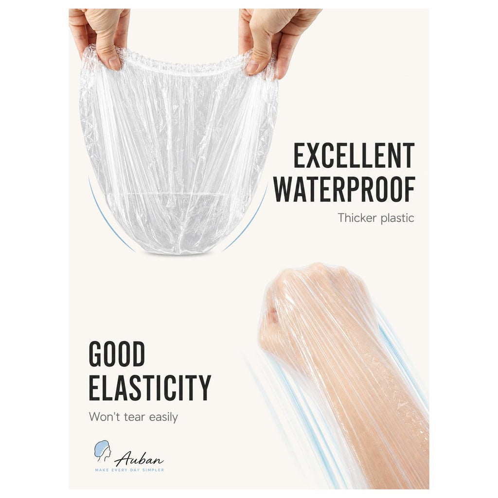 Auban 50 PCS Shower Cap Disposable,Bath Caps Larger Thick Clear Waterproof Plastic Elastic Hair Bath Caps For Women Hotel Travel Essentials Accessories Deep Conditioning Hair Care(19.3")