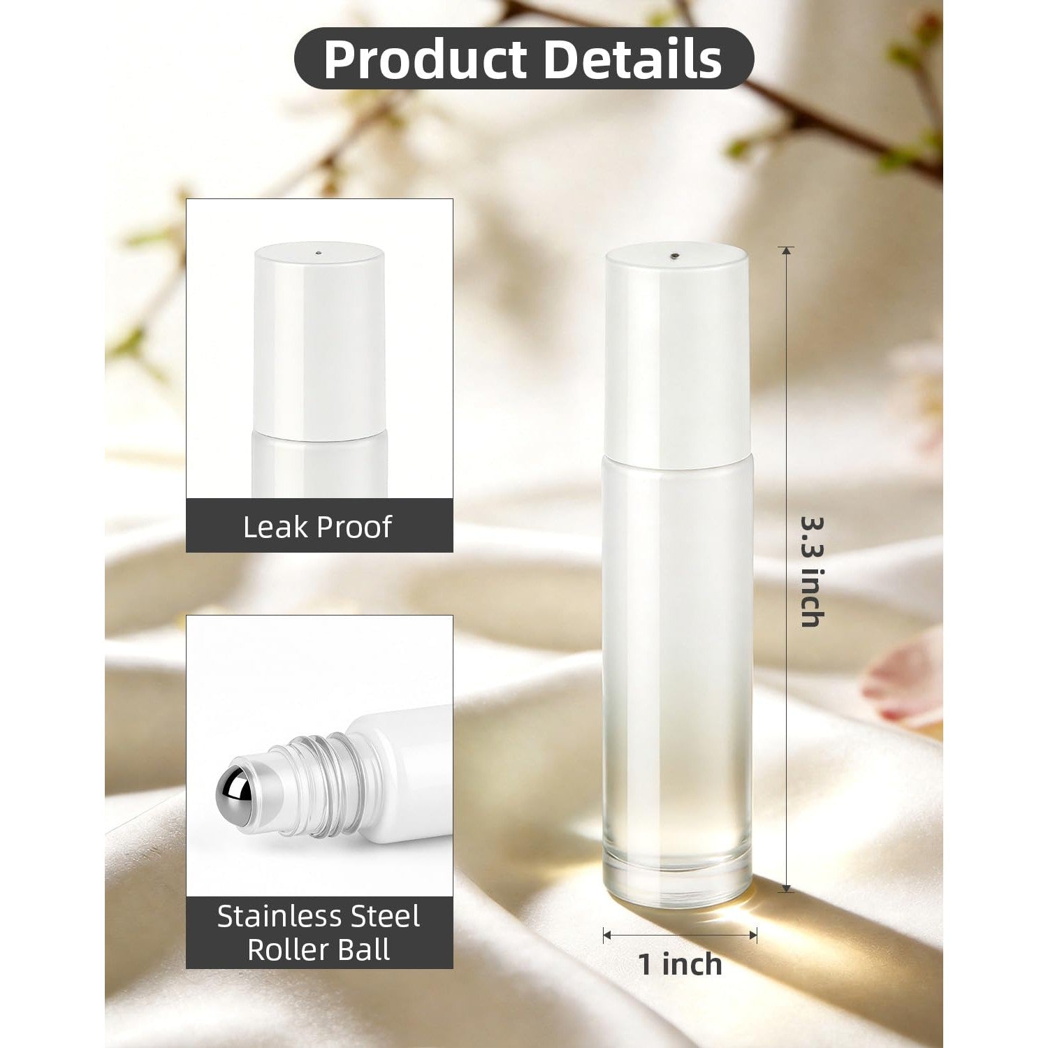 Set of 12 premium roller bottles for essential oils with leak-proof design and stainless steel roller balls.