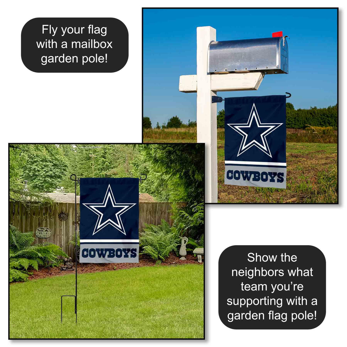 Showcase the Dallas Double Sided Garden Flag, specially curated by Curat Cart, perfect for team pride and decoration.