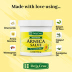 De La Cruz Arnica Salve Moisturizer in official packaging, enriched with natural oils for cracked skin. Available at Curat Cart.
