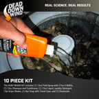 The Dead Down Wind Hunt Kit features 10 essential items, including high-quality laundry detergent and spray in official packaging. Available at Curat Cart.