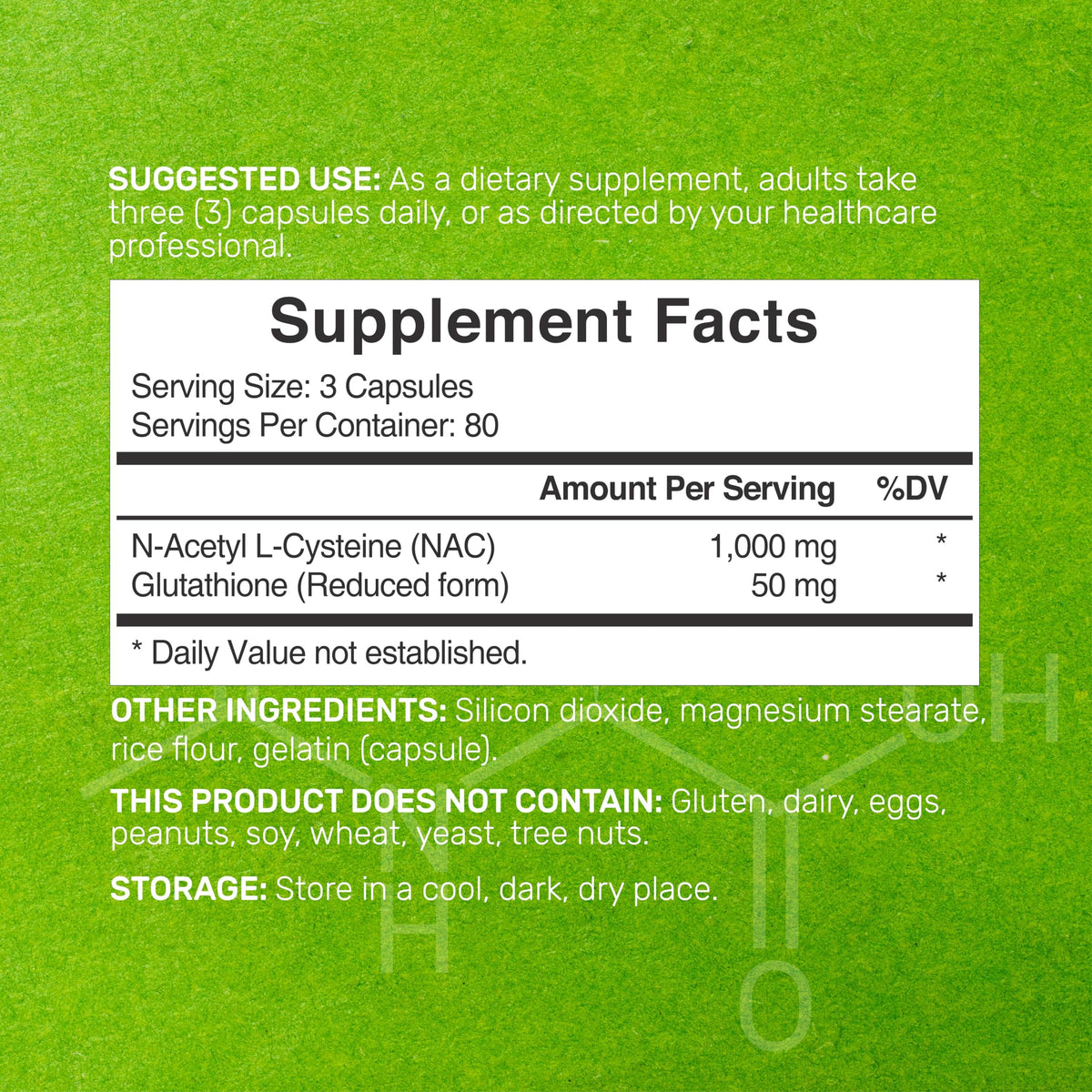 NAC Supplement label detailing ingredients and usage. 100% Authentic, available at Curat Cart in India.