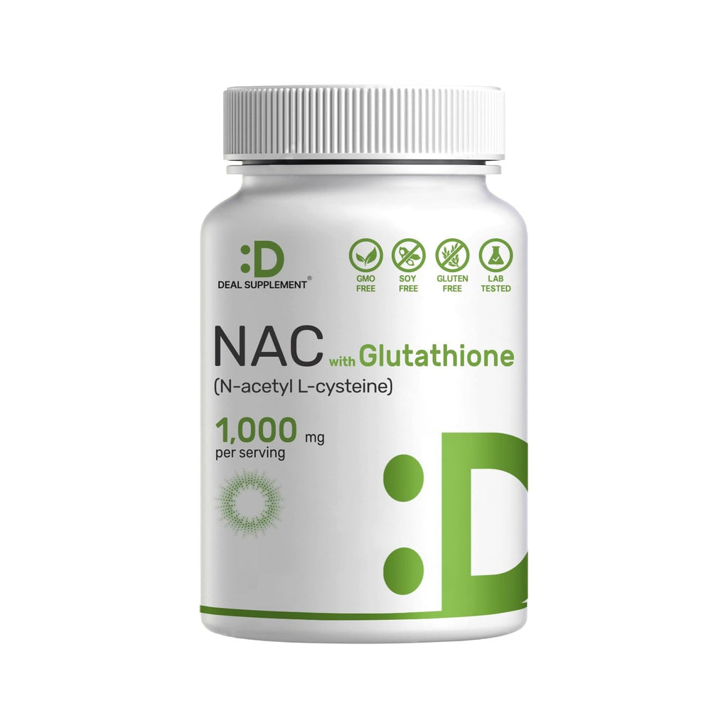 Premium imported NAC Supplement with Glutathione, 1000 mg per serving, available at Curat Cart for enhanced wellness.