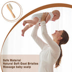 Debetool Baby Hair Brush features natural soft goat bristles in official packaging, perfect for gently massaging your baby's scalp. Available at Curat Cart.
