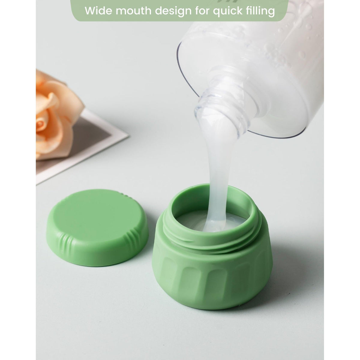 Mrsdry travel container features a wide mouth for easy filling, ideal for toiletries on-the-go, showcasing original design.