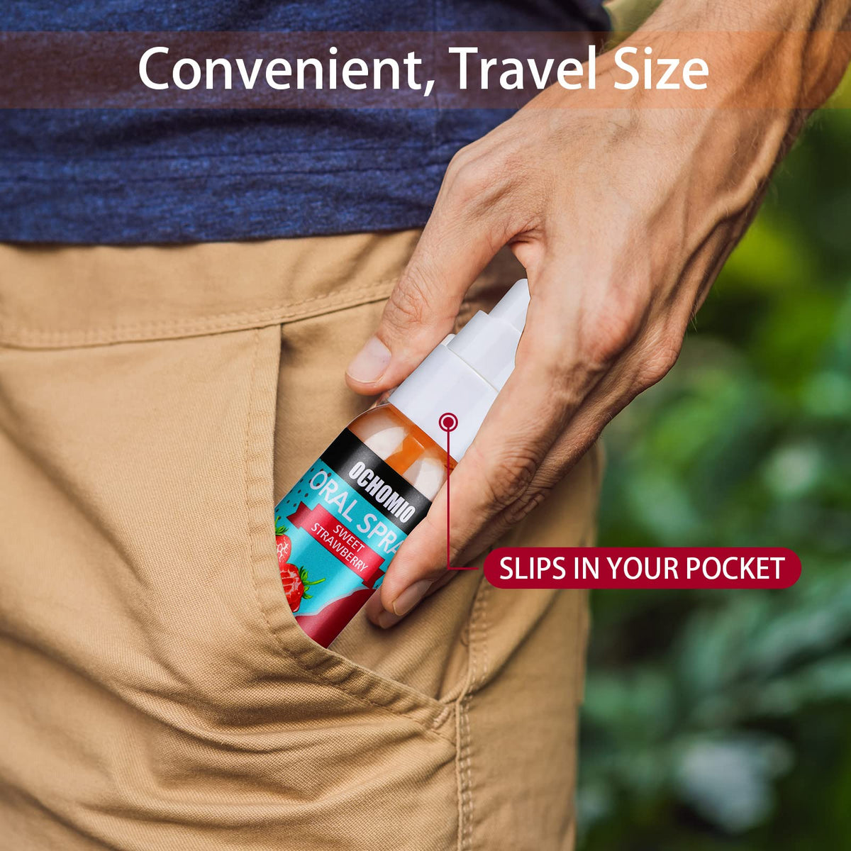 Premium imported Deep Throat Spray in strawberry flavor, perfect for discreet travel. Available at Curat Cart.