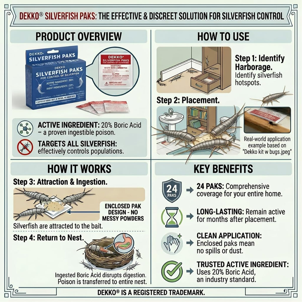 Dekko Silverfish Paks, exclusively curated by Curat Cart, provide an effective solution for silverfish control in your home.