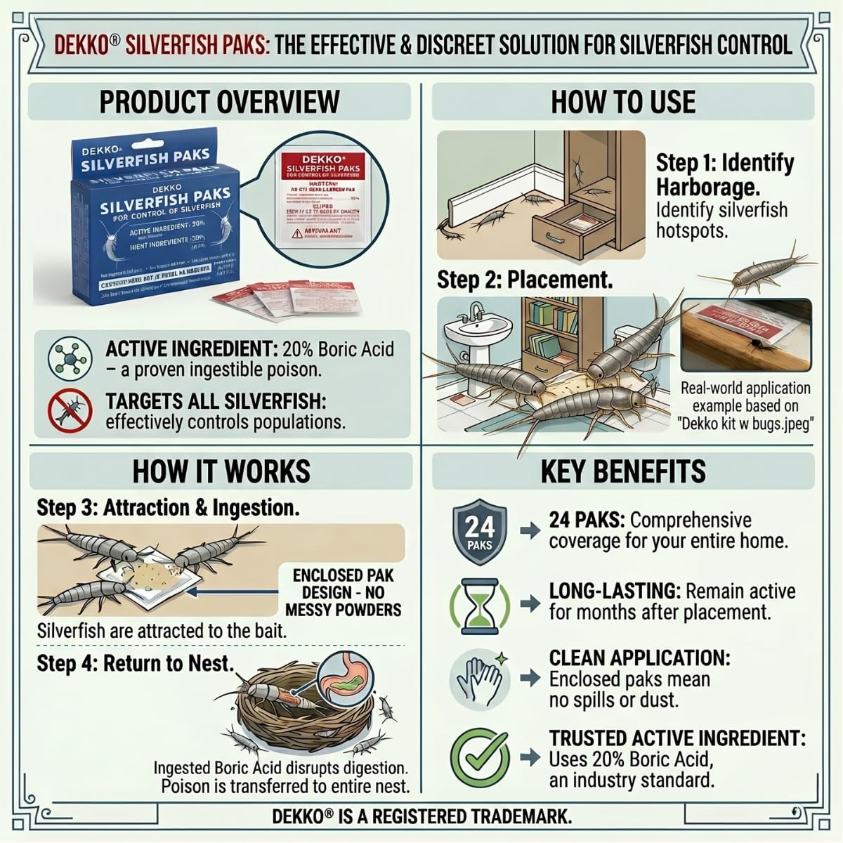 Dekko Silverfish Paks, exclusively curated by Curat Cart, provide an effective solution for silverfish control in your home.