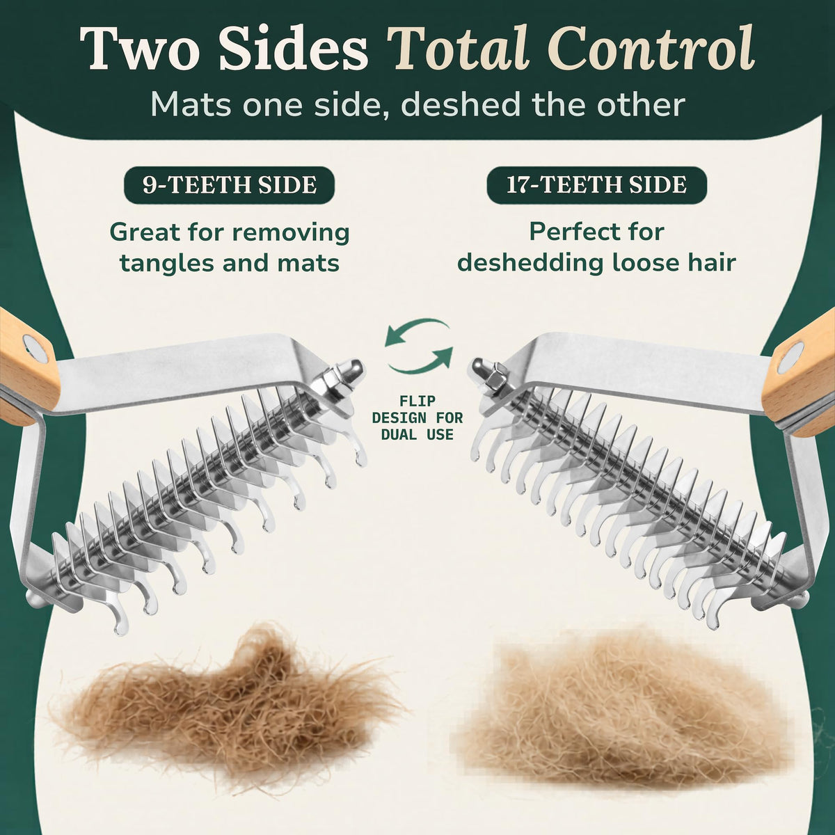 Premium imported dematting comb for cats and dogs, featuring 9-teeth and 17-teeth sides for thorough grooming. Available at Curat Cart.