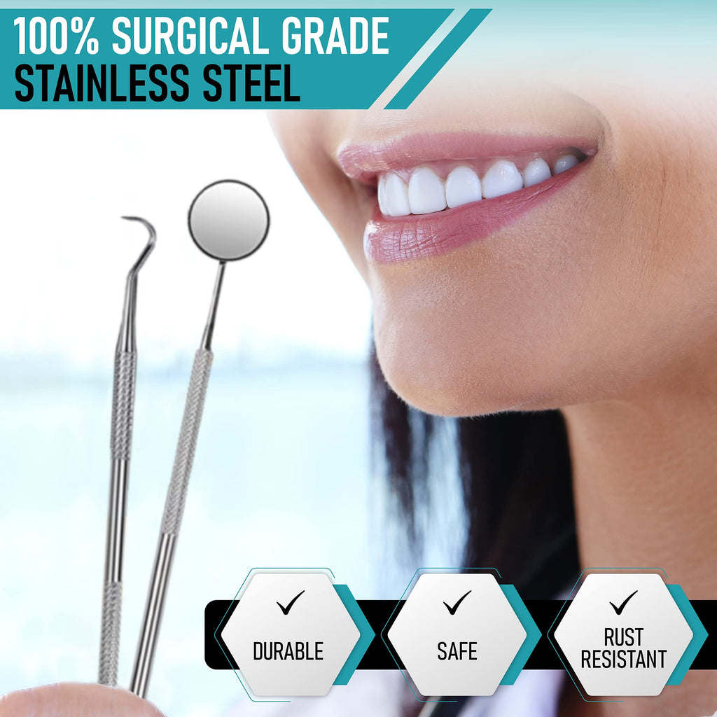 Achieve a professional clean at home with the Dental Tools Plaque Remover Kit from Curat Cart, made of durable, rust-resistant stainless steel.