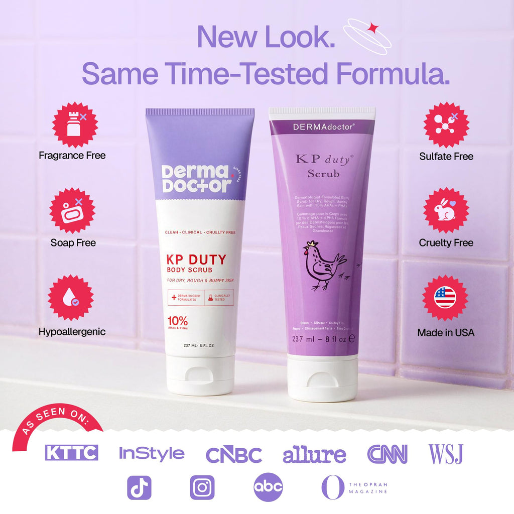 DERMAdoctor KP Bump Eraser Body Scrub, fragrance-free, sulfate-free, made in USA. Hypoallergenic, cruelty-free, and authentic.