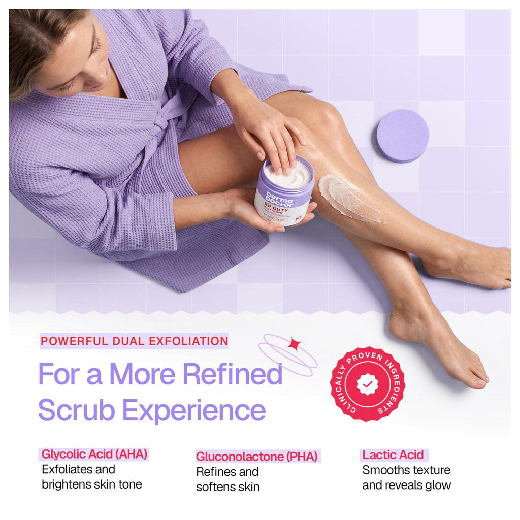DERMAdoctor KP Bump Eraser Body Scrub in pastel packaging, showcasing its exfoliating benefits for smooth skin.