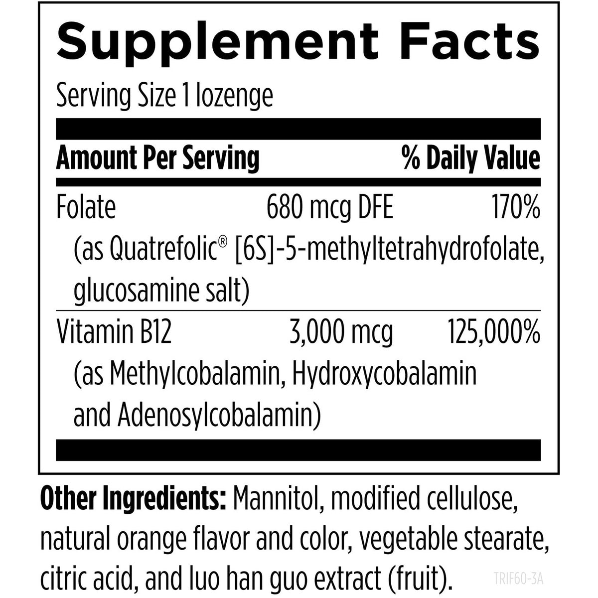 Trifolamin B12 Lozenges, showcasing detailed supplement facts in official packaging, available at Curat Cart.