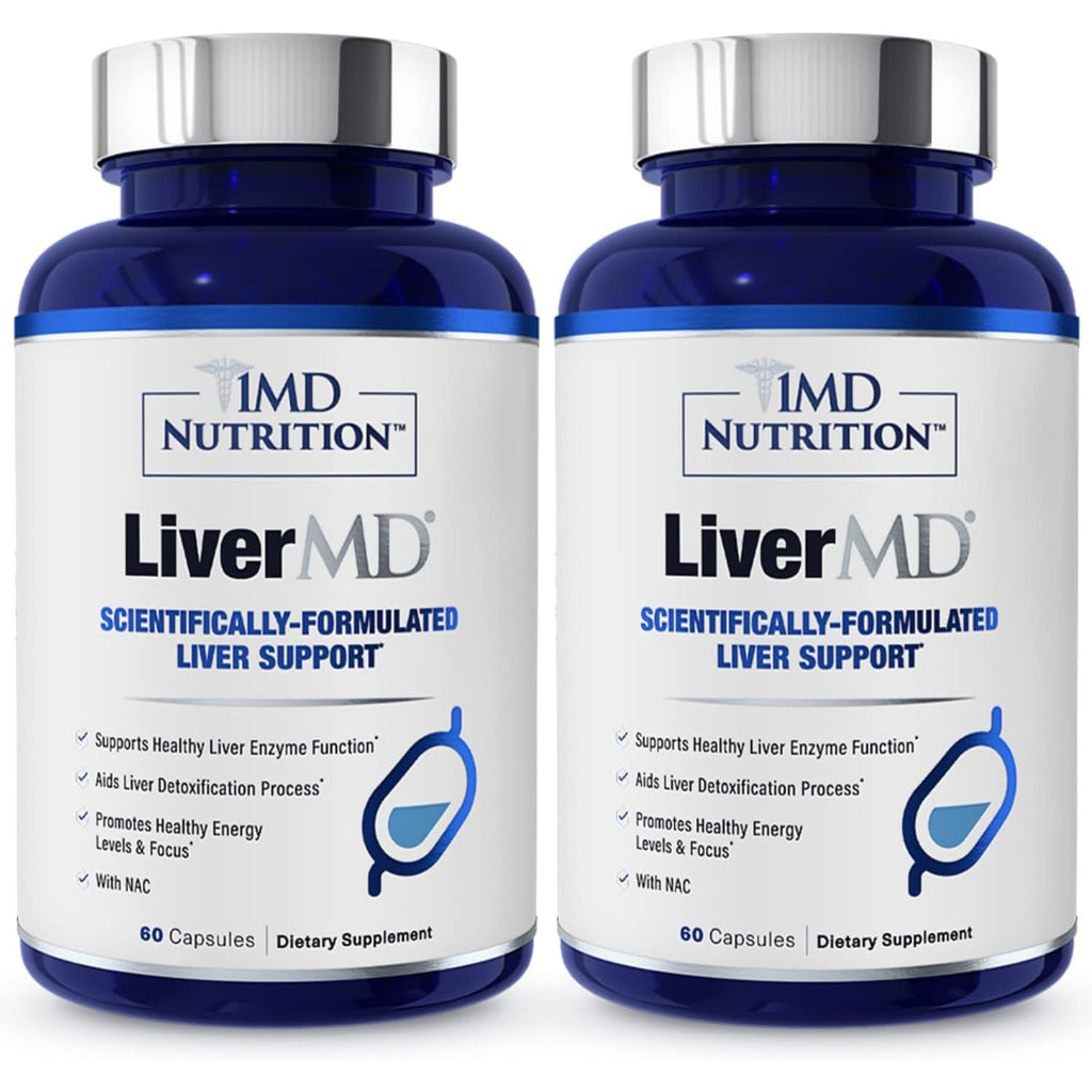 1MD Nutrition LiverMD - Liver Support Supplement | Siliphos Milk Thistle Extract & NAC - Supports Healthy Energy, Immunity & Overall Health - Liver Cleanse & Support | 60 Capsules